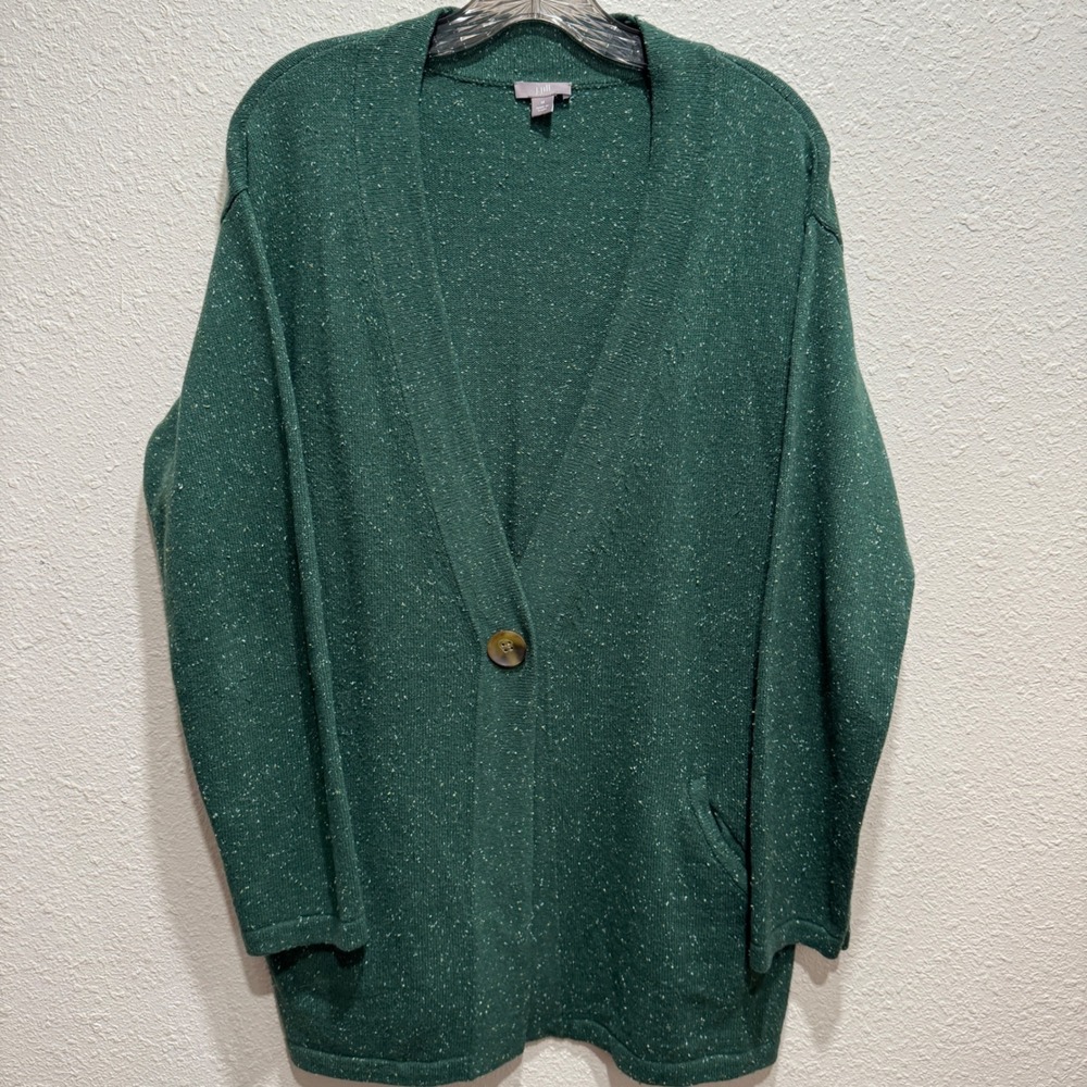 J. Jill Womens M Green Donegal Flecked V-Neck Single Button Cardigan Sweater